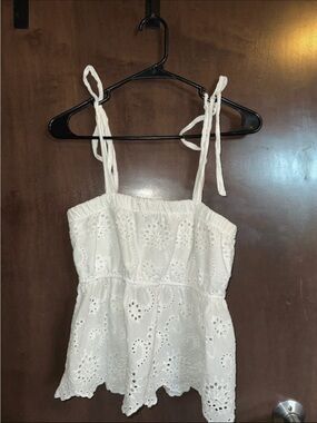 American Eagle Outfitters White Eyelet Tie-Strap Camisole